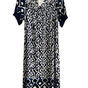 Donna Morgan White and Blue Puff Sleeve Sheath Dress